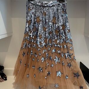 Elizabetta Franchi Sequin Star Embellished Skirt - Silver and Tan